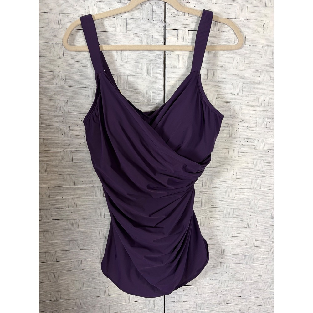 Lands End Slender Suit Purple Tankini Top Surplice Ruched Swimwear Womens 10L